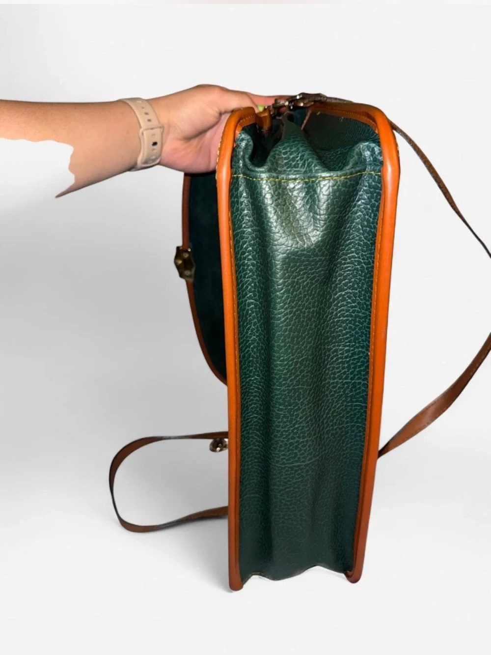Vintage Dooney and Burke Dark Green Leather Briefcase with Brown Trim